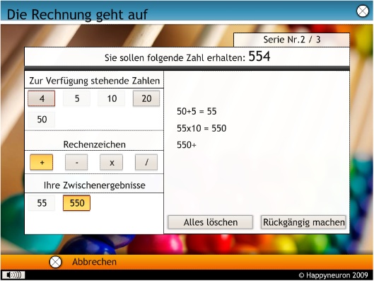 Screenshot:  Die Rechnung geht auf