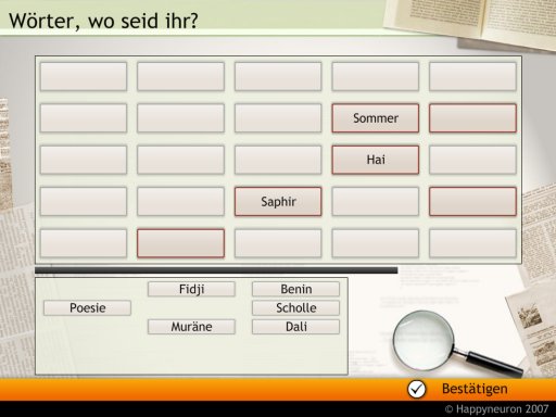 Screenshot:  Wörter, wo seid ihr?